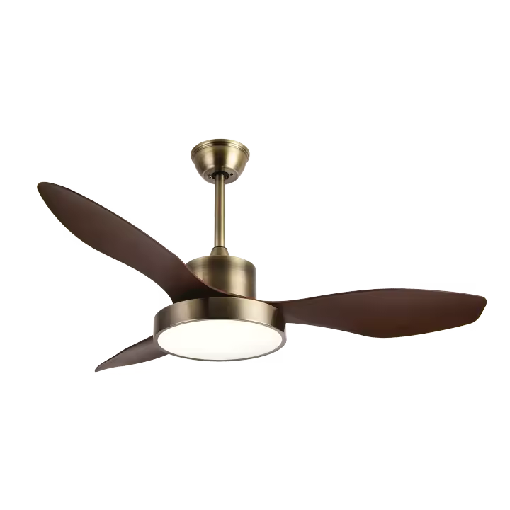 VENTILADOR DE TECHO HAYATE 48W con luz Fabrilamp- Color Cuero/Roble, con tres 3 Aspas, seis 6 Velocidades ajustables, tecnología LED con tres 3 temperaturas de Luz, con dos 2 Medidas de Tija, con Control Remoto y Temporizador. Decoración y Hogar. Motor DC - 1
