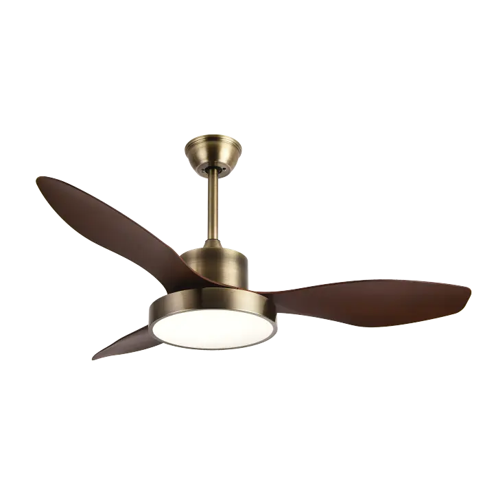 VENTILADOR DE TECHO HAYATE 48W con luz Fabrilamp- Color Cuero/Roble, con tres 3 Aspas, seis 6 Velocidades ajustables, tecnología LED con tres 3 temperaturas de Luz, con dos 2 Medidas de Tija, con Control Remoto y Temporizador. Decoración y Hogar. Motor DC - 1