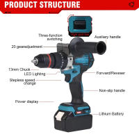 Taladro Impacto 13mm 650Nm 1500W Sin Escobillas - Atornillador Inalámbrico Li-ion Compatible con Makita 18V para Bricolaje/Construcción - details 6