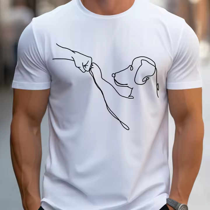 Camiseta De Algodón 100% Para Hombre Estilo Casual Con Diseño Divertido De Perro Primera Impresión Cuello Redondo Manga Corta Ajustable Para Todas Las Estaciones - 1
