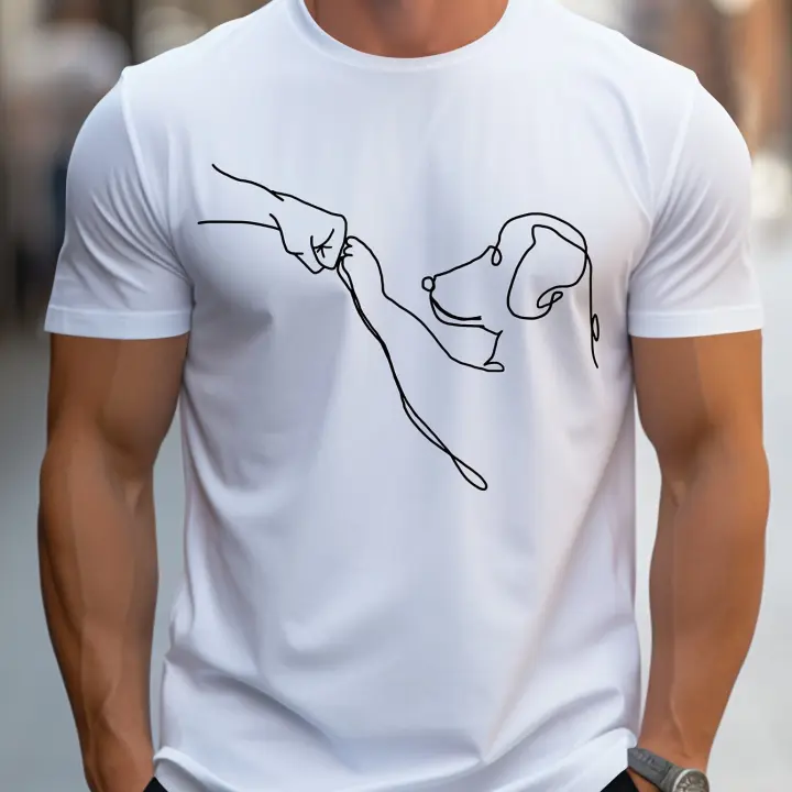 Camiseta De Algodón 100% Para Hombre Estilo Casual Con Diseño Divertido De Perro Primera Impresión Cuello Redondo Manga Corta Ajustable Para Todas Las Estaciones - 1
