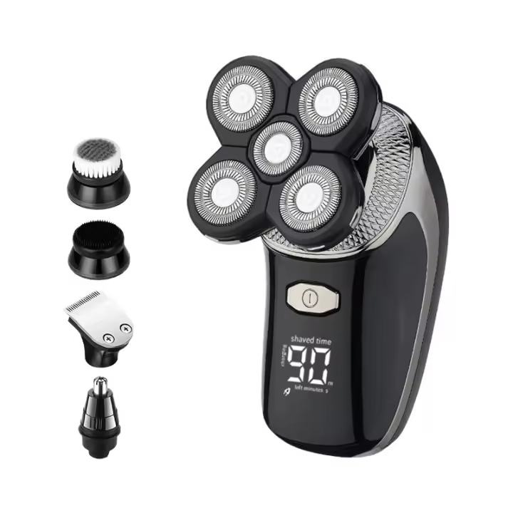 Maquina Afeitar Cabeza, Recargable Afeitadora Hombre Navaja USB rotativas Sin cable Impermeable para la Calva Barbero con Cepillo - 1