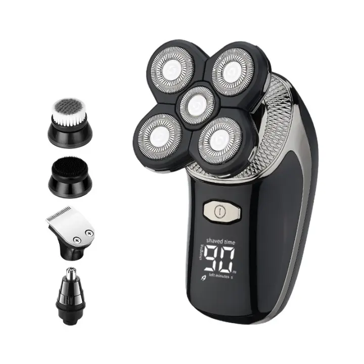 Maquina Afeitar Cabeza, Recargable Afeitadora Hombre Navaja USB rotativas Sin cable Impermeable para la Calva Barbero con Cepillo - 1