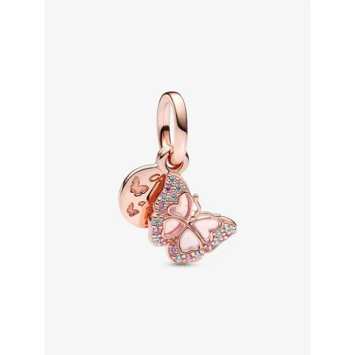 Pandora - Charm Doble Colgante de Mariposa Rosa y CITA-Baño de Oro Rosa de 14 K - 1