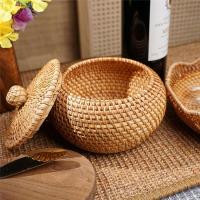 Cesta de Almacenamiento de Ratán Redonda con Tapa para Pan y Snacks de Frutas Estante de Mesa Organizador de Hogar - details 4