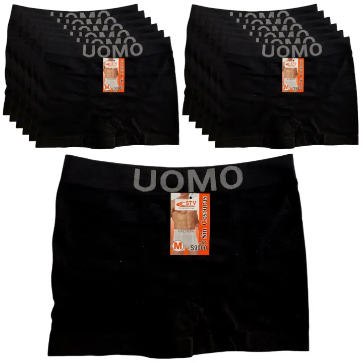 KROWN - Pack de 12 Calzoncillos Boxer UOMO Negro Talla M-L-XL Sin Costuras Ropa Interior Slip Hombre Sexy Calzones Bombacho Pantalones Cortos Calzón. Surtido de Colores a Rayas - 1
