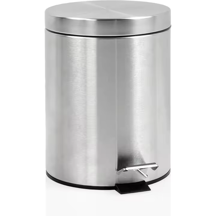 Papelera baño metal plateada, cubo de basura de 3L, 5L, 7L y 12L con pedal de acero inoxidable, papelera moderna de metal para baño con cubo interior de plástico. - 1