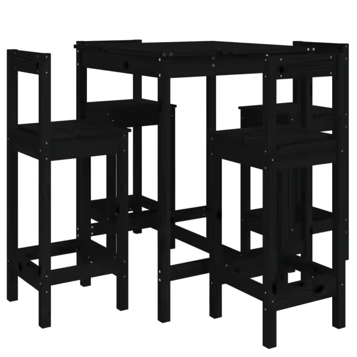 vidaXL Set de mesa y taburetes altos jardín 5 piezas madera pino negro - 1