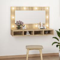 vidaXL Mueble con espejo y LED color 90x31,5x62 cm en color Roble ahumado/Madera antigua/Blanco brillante y más | almacenamiento funcional diseño moderno para baño dormitorio sala - details 5