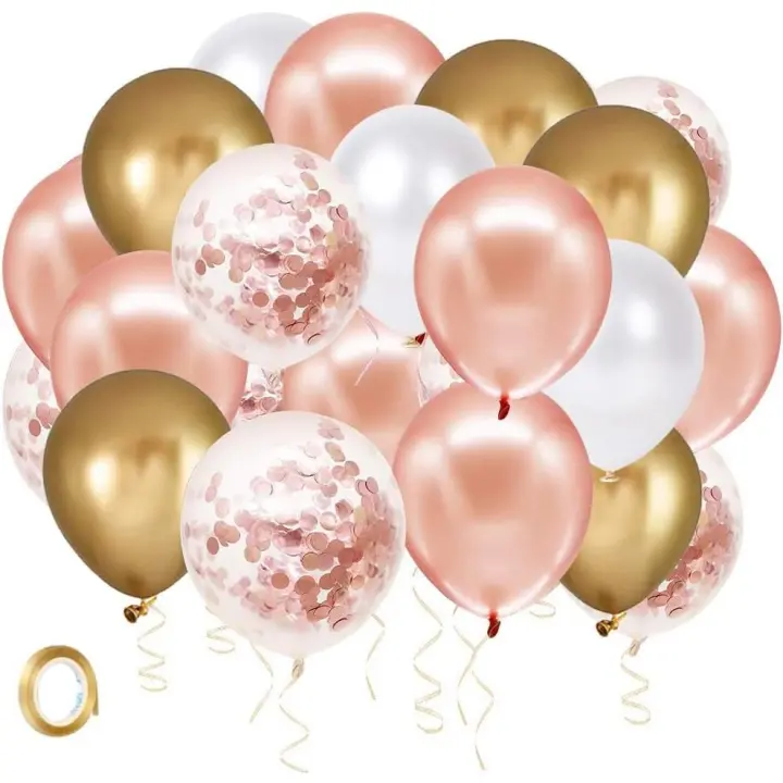 Ballons Anniversaire Rose Gold Blanc Or UNOEYSAT 60pièces 30cm Or Rose Dorés Ballons de Baudruche Hélium Latex Ballon Confetti Ballons comme Filles Femmes Anniversaire Mariage Décoration - 1