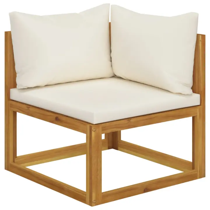 Sofá de esquina seccional y cojín blanco crema madera de acacia - 1