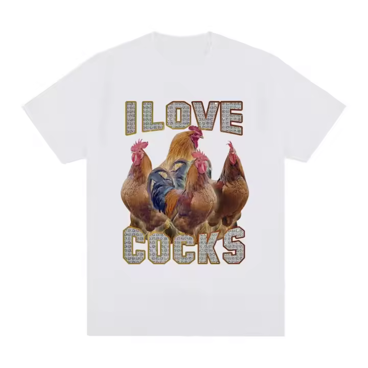Camiseta Casual Streetwear 'I Love Cocks' Divertida Meme De Gallos Para Hombres Y Mujeres Con Cuello Redondo Y Mangas Cortas Talla Extra Grande - 1