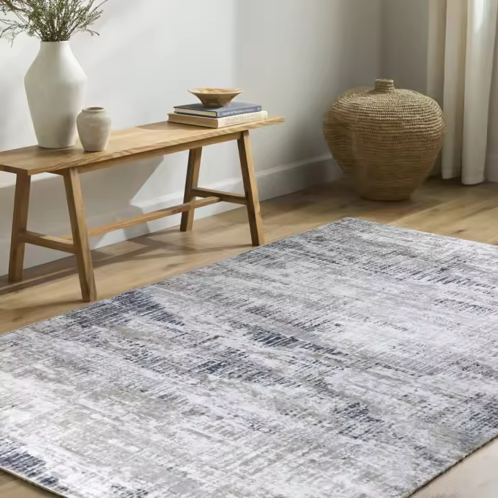 RUGURA - Alfombra Vintage Abstracta - Estilo Nórdico, Moderno, Contemporáneo - Para Salón, Habitación, Pasillo, Dormitorio - Colores Azul, Gris, Beige y Crema - Material Duradero de Alta Calidad - Fácil de Limpiar - Rectangular - 1