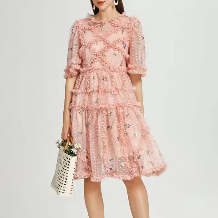 Vestido De Verano Para Mujer Elegante Con Estampado Corto Manga O-Neck Vestido A-Line Suave Estiramiento Poliéster Longitud De Rodilla Estilo Oficina Lady - 1