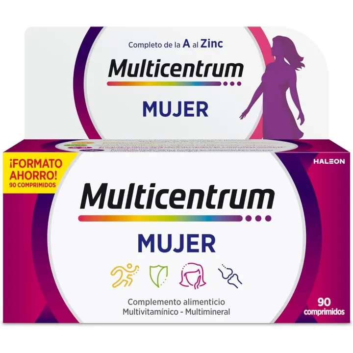 Multicentrum Mujer Complemento Alimenticio Multivitaminas Con 13 Vitaminas y 11 Minerales, Sin Gluten, Formato Ahorro 90 Comprimidos - 1
