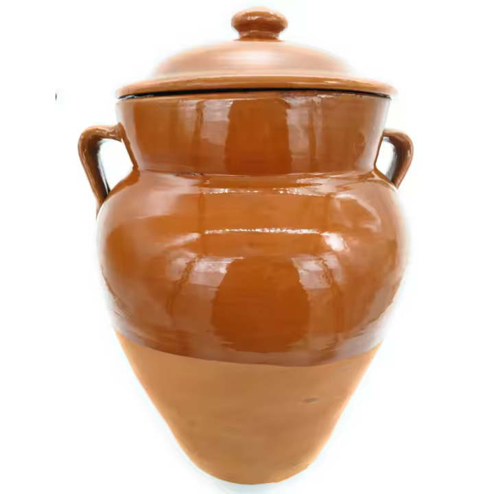 Tinaja artesanal de barro para aceitunas con tapa 10 l. 35 cm. - 1