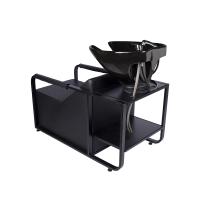 Lavacabezas para peluquería todo en color negro, con estructura resistente y cerámica negra con grifería profesional - details 2