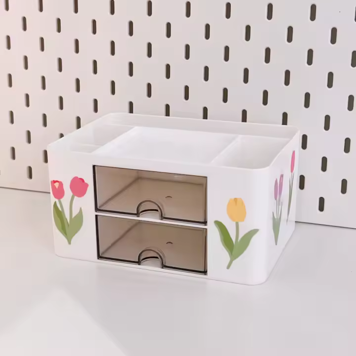 Organizador De Escritorio Con 2 Cajones Estuche De Almacenamiento Para Suministros De Escritorio Y Oficina Plástico Para Carteles Y Lápices - 1