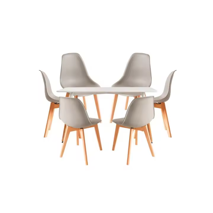 Conjunto Mesa Tower Rectangular 120 x 80 cm Blanca y Pack 6 Sillas Kelen - Gris - 1