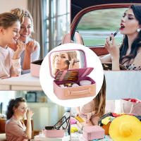 Estuche De Maquillaje Grande Con Espejo Y LED Estuche Cosmético Impermeable De Alta Capacidad Con Patrón De Diamante Y Lentejuelas - details 0