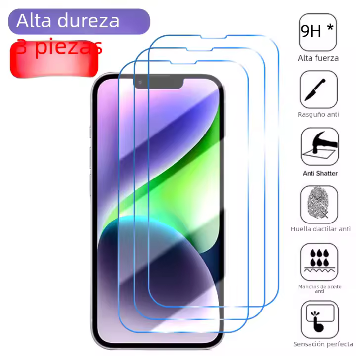 Protector De Pantalla Para iPhone 14 13 12 11 pro Max 3pcs Vidrio Templado Anti-Arrugas Y Anti-Rotura Compatible Con Varias Modelos De iPhone - 1