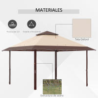 Outsunny Carpa Plegable 3,85x3,85 m Cenador de Jardín con Doble Techo Altura Ajustable en 3 Niveles y Bolsa de Transporte Impermeable Anti-UV para Fiestas Bodas Caqui y Café - details 3