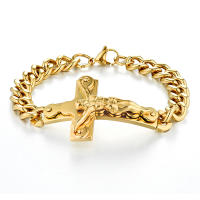 Pulsera De Cadena Cubana De Acero Inoxidable Con Encanto De Cruz Jesús Para Hombres Joyería Religiosa De Color Oro Pulsera Masculina Regalo - details 0