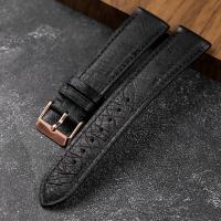 Correa De Reloj De Cuero De Avestruz Sudáfrica Hecha a Mano En Negro Tamaños 18 19 20 21 22MM Vintage Para Hombres Con Hebilla - details 6