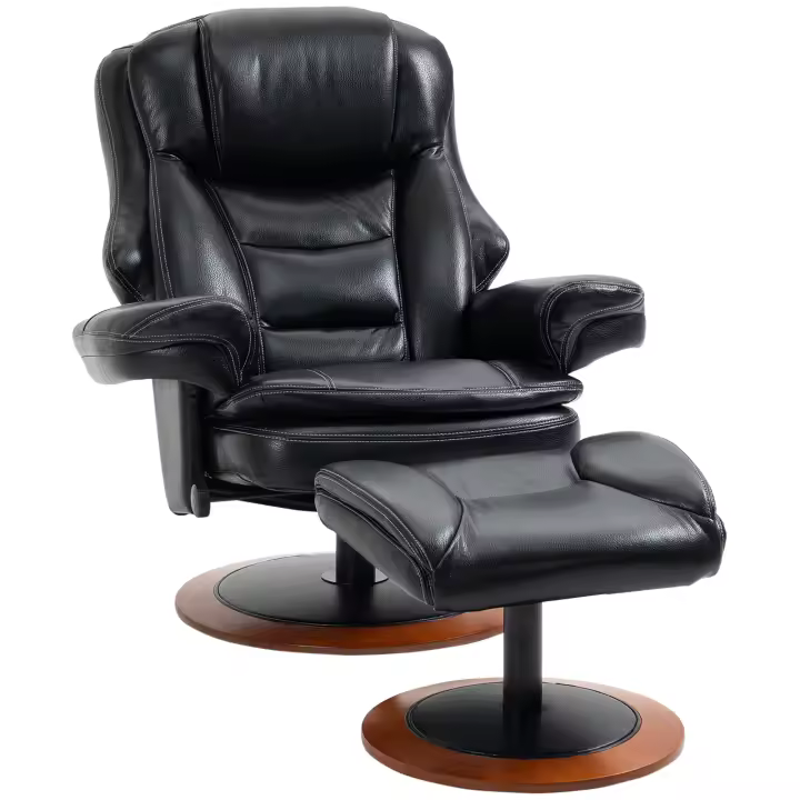 Sillón relax HOMCOM con otomana, sillón de televisión con función reclinable, sillón de TV giratorio, sillón de descanso, sillón reclinable para sala de estarR, oficina, hasta 150 kg, cuero sintético de acero, negro - 1
