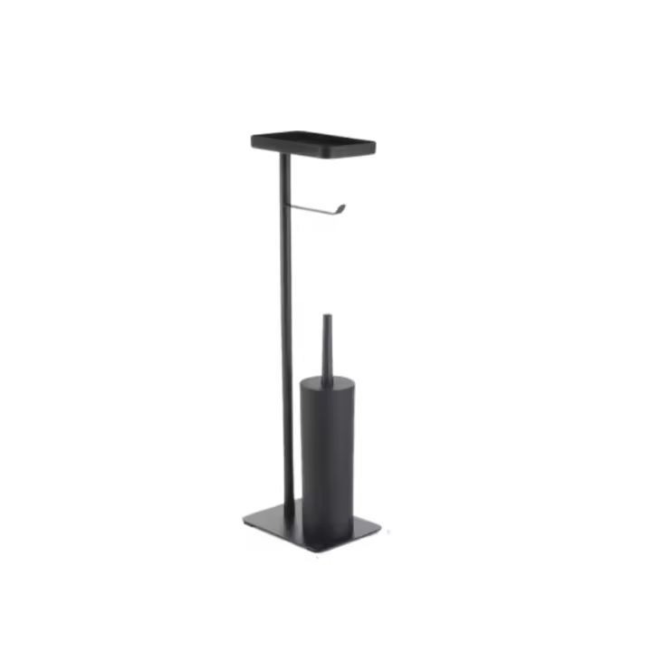 Portarrollos metal negro con escobillero y soporte para móvil 3 funcionalidades en 1. tamaño 22 x 65 cm - 1