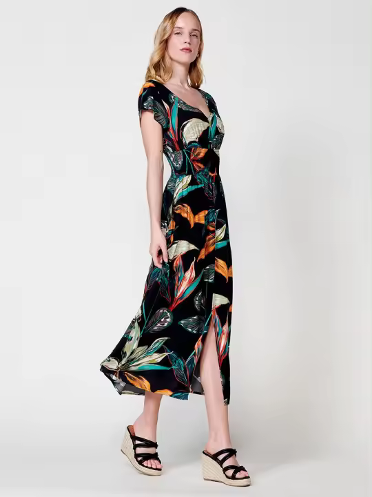 Koroshi Vestido Midi Negro con Estampado Tropical para mujer - 1