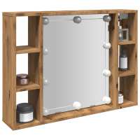 vidaXL Mueble con espejo y luces LED 76x15x55 cm en color Gris hormigón/Blanco/Gris sonoma y más | almacenamiento funcional diseño moderno para baño dormitorio sala - details 3