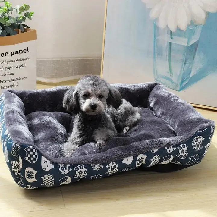 Alfombra Para Mascotas Tamaño L 55x45x15cm Azul Suave De Velours Arctico Cama De Invierno Caliente Para Perros Con Diseño De Dibujos Animados - 1