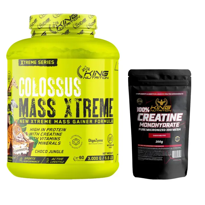 Ganador de Peso King Nutrition Xtreme Series Colossus Mass 3KG Con toppings – Con Digezyme®, Lacprodan®, Creatina, L-Glutamina y Minerales  Alto en Proteína, Sin Azúcares Añadidos - 1