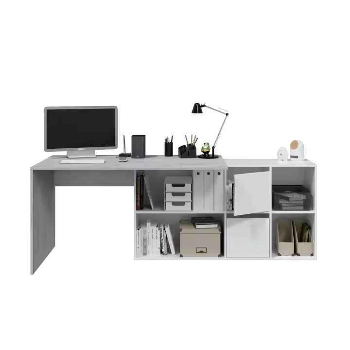 MESA ESCRITORIO OFFICE 74X136X139 CM BLANCO ARTIK Y CEMENTO - 1