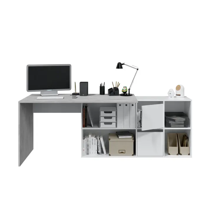 MESA ESCRITORIO OFFICE 74X136X139 CM BLANCO ARTIK Y CEMENTO - 1
