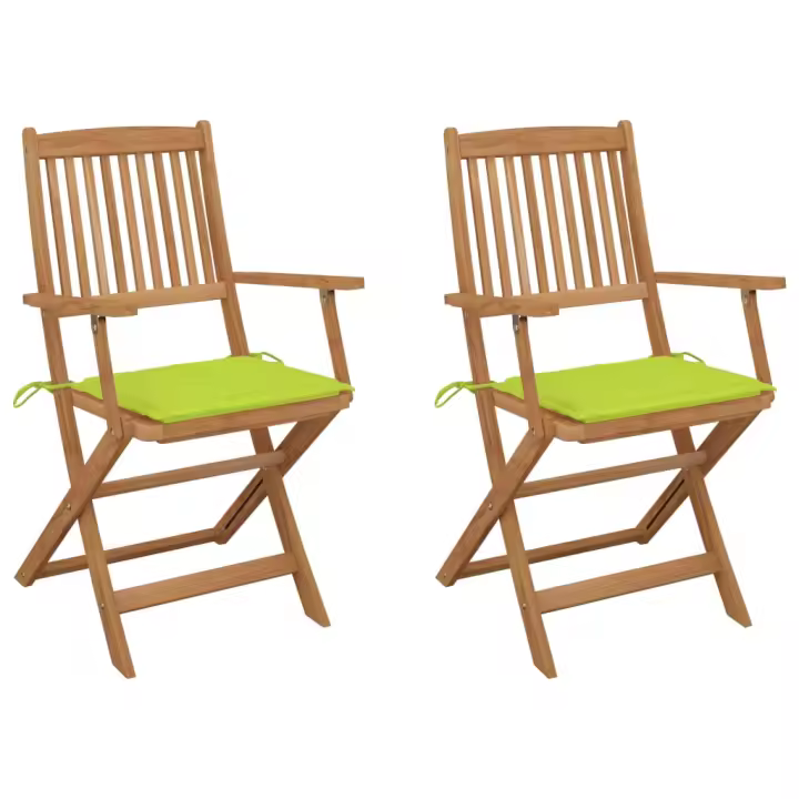 vidaXL Sillas de jardín plegables 2 udscojines madera maciza de acacia - 1