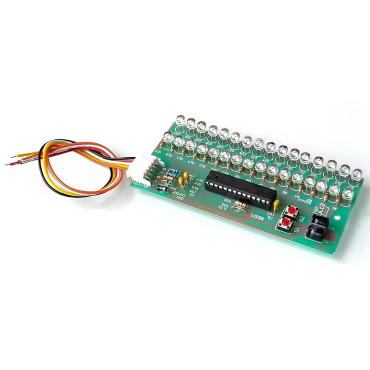 MCU Pantalla Ajustable LED VU Medidor De Nivel De Audio Amplificador 16 LED Canales Dobles Lámpara Azul DC 8V a 12V - 1