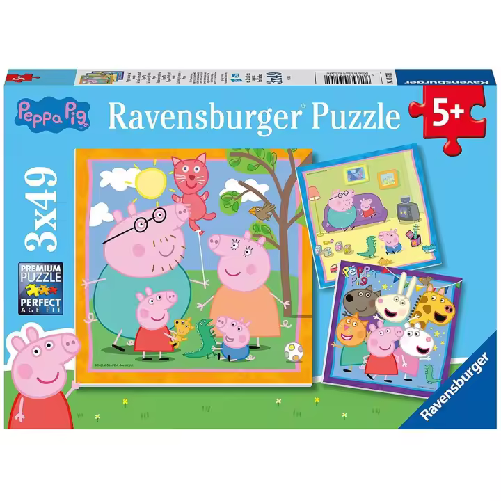 RAVENSBURGER Puzzle Familia y amigos de Peppa Pig 3 X 49 piezas, 05579, Tienda con Licencia Oficial - 1