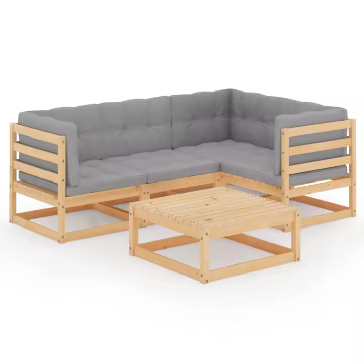 vidaXL Juego de muebles de jardín 5 pzas y cojines madera pino maciza - 1