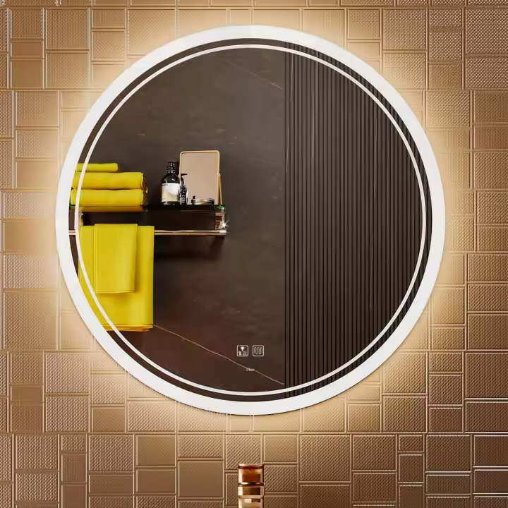 Espejo de Tocador de Baño Circular LED Moderno a Gran Escala, Temperatura de Color Ajustable, luz Ajustable Antiniebla - 60x60cm - 1