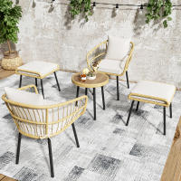 Juego de 5 sillas de Ocio de Jardín incluye 1 Mesa de Comedor, 2 Sillas, 2 taburetes, muebles, ratán, color natural - details 1