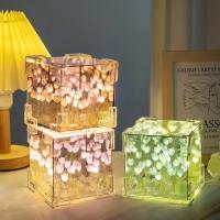 Lámpara Nocturna Creativa De Tulipán Y Cubo Del Mar DIY Tamaño Pequeño Material De Vidrio Para Regalo Ideal Para Parejas O Amigas - details 1