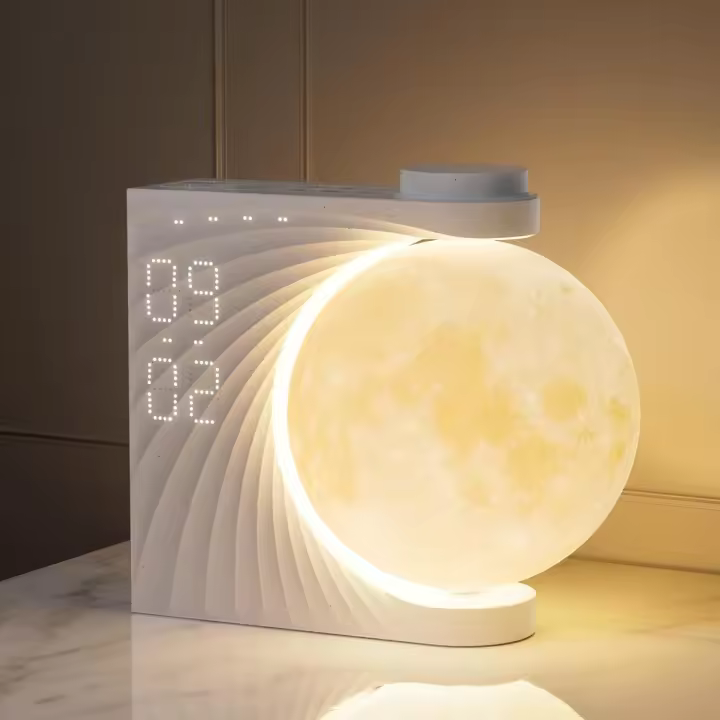Lámpara Luna con Reloj Despertador, Despertador amanecer, Luz Nocturna RGB 8 Colores, 10 Sonidos Naturales, Función Snooze, 3 Niveles de Luz para Dormitorio, Adultos y Niños - 1