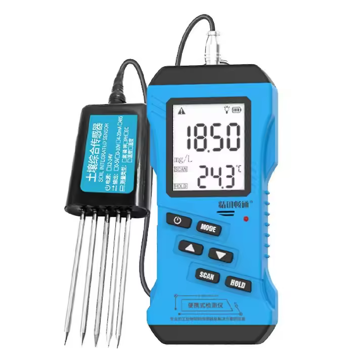 Medidor de suelo 7 en 1 para pH, CE, NPK, humedad y temperatura | Pantalla LCD | Protocolo Modbus - JA - 1