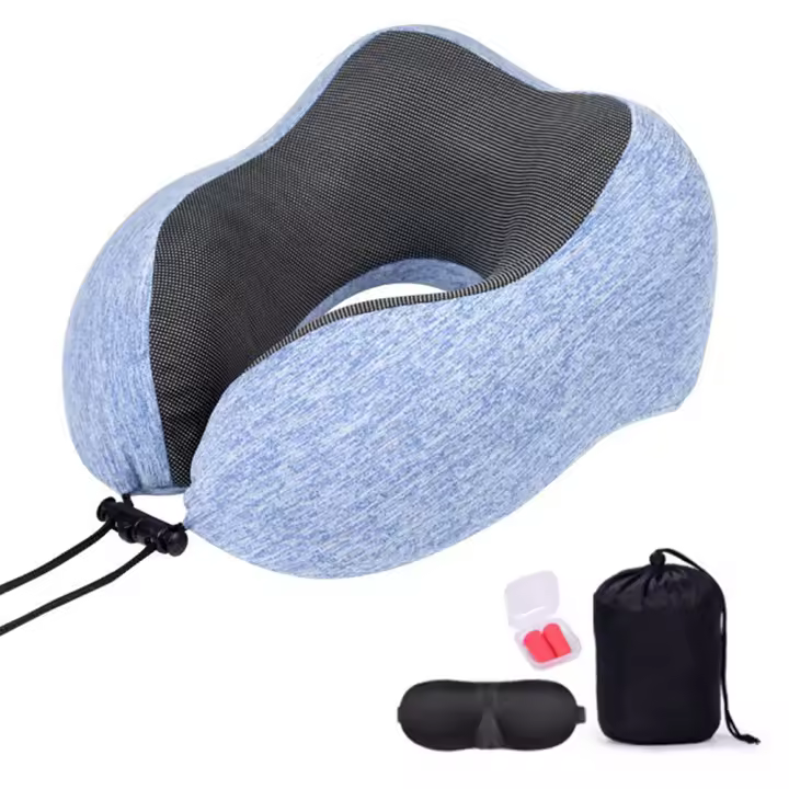 Almohada de viaje para el cuello, almohada ortopédica para el cuello, almohada ergonómica de espuma viscoelástica para dormir (azul) - 1