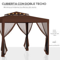 Outsunny Carpa de Jardín 3x3 m Cenador Gazebo con 4 Mosquiteras Laterales Techo Doble 8 Orificios de Drenaje y Marco de Metal para Terraza Patio Exterior - details 3
