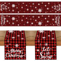 Mantel Runner De Navidad Rojo Y Negro Con Patrón De Copos De Nieve Decoración Para El Hogar 2023 Xmas Mantel Tela De Poliéster 100% - details 0
