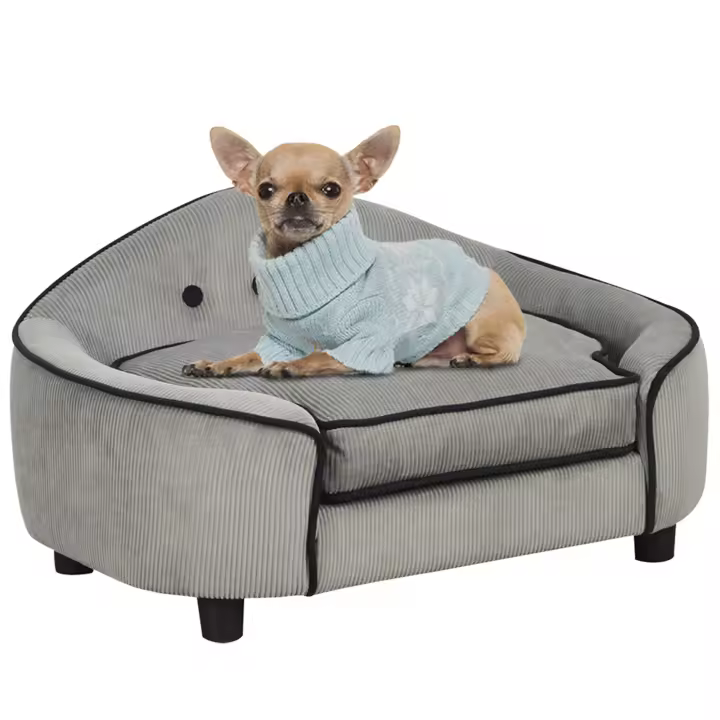 PawHut Sofá para Mascotas, Cama para Perros, Alfombra para Perros, sofá para Perros, Madera Natural + Felpa, Gris, 66,5 x 45 x 35,5 cm - 1