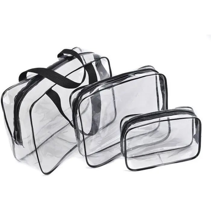 Neceser de viaje transparente para hombre y Mujer, 3 unidades, Negro color - 1